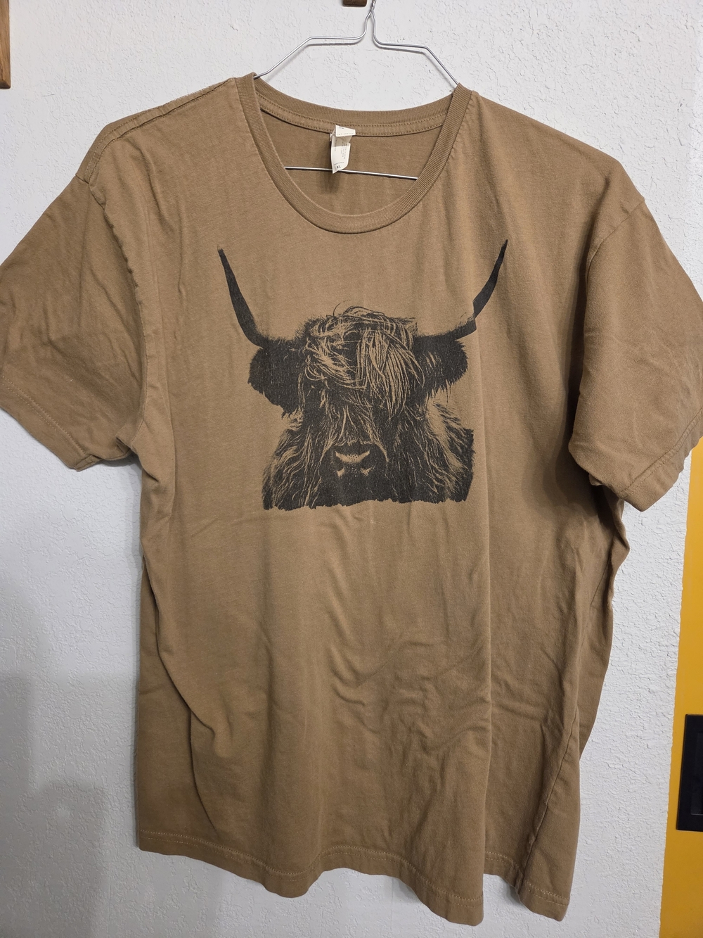 L•A•T Classic Brown Graphic Crewneck T-Shirt - Highland Cow Print
